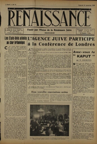La Nouvelle Renaissance  N°71 (20 sept. 1946)